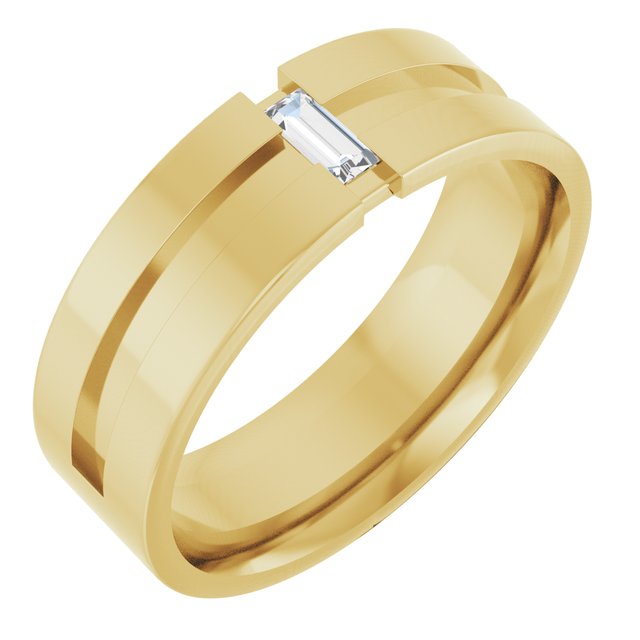 14k Yellow 1/8 Ct Natural Diamond Notched Band Size 10