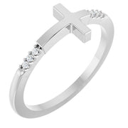 Sterling Silver .025 CTW Diamond Stackable Sideways Cross Ring
