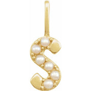 14K Yellow Cultured White Freshwater Pearl Initial S Charm/Pendant