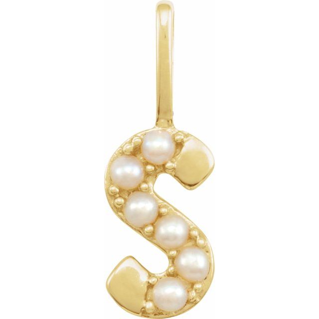 14K Yellow Cultured White Freshwater Pearl Initial S Charm/Pendant