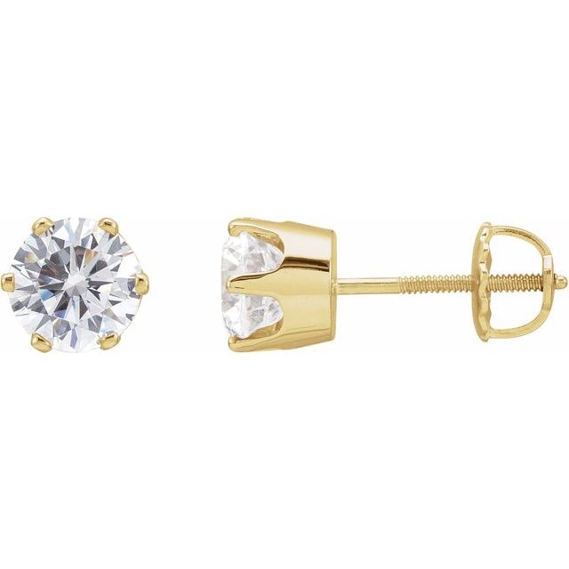 14k Yellow 6.5 Mm  Imitation White Cubic Zirconia Stud Earrings