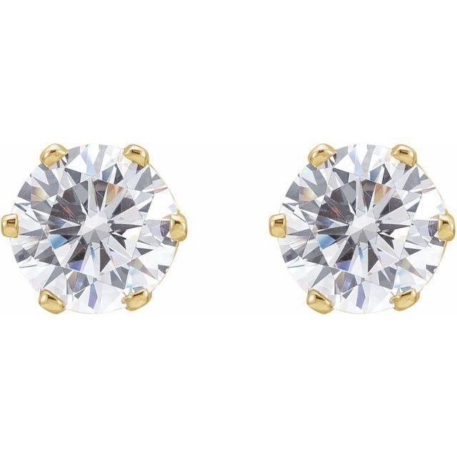 14k Yellow 6.5 Mm  Imitation White Cubic Zirconia Stud Earrings