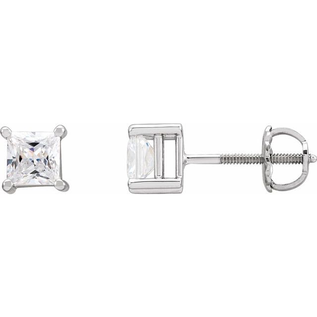 14K White 4.5x4.5 mm Square Imitation White Cubic Zirconia Earrings