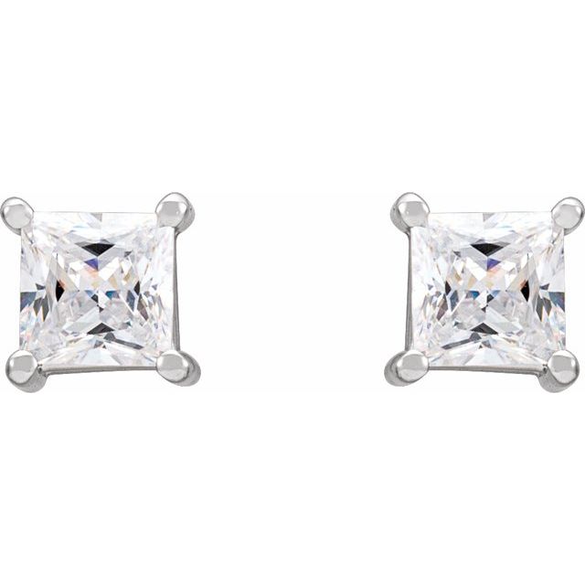 14K White 4.5x4.5 mm Square Imitation White Cubic Zirconia Earrings