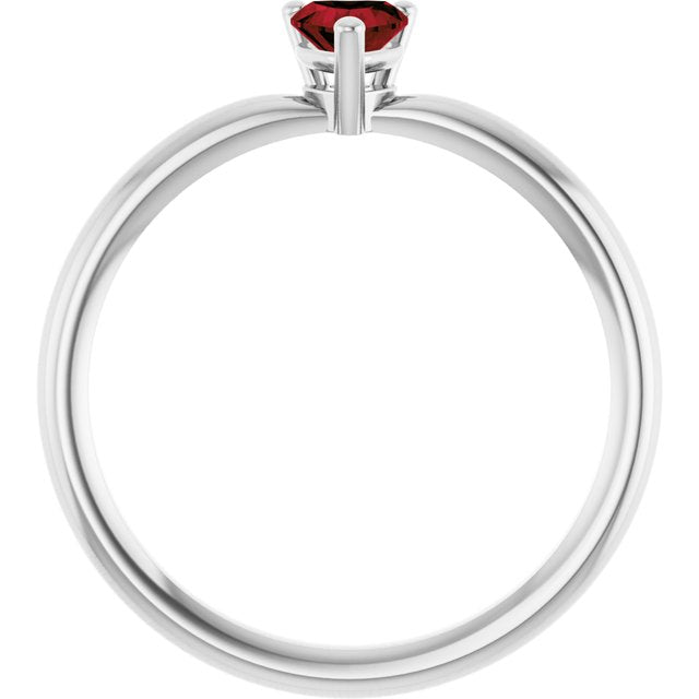 Sterling Silver Natural Mozambique Garnet Heart Solitaire Ring