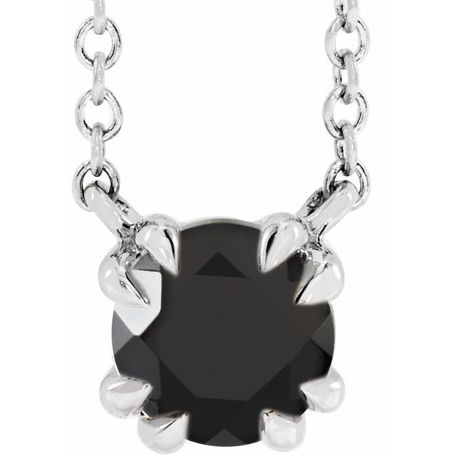 Sterling Silver Natural Black Onyx Solitaire 18' Necklace
