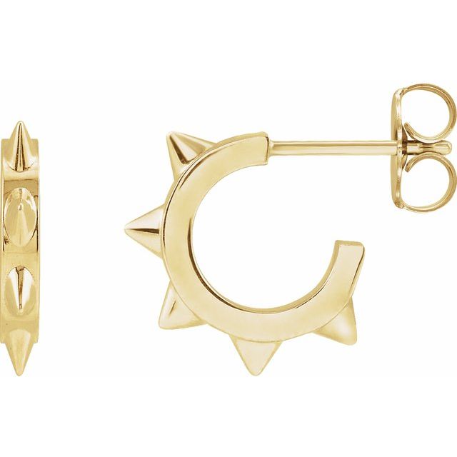 14K Yellow Spike 13.43 mm Hoop Earrings