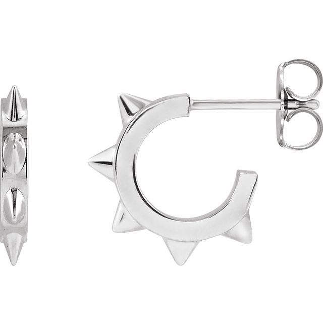 Sterling Silver Spike 13.43 mm Hoop Earrings