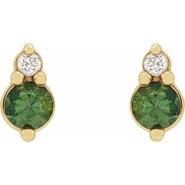 14K Yellow Natural Green Sapphire & .03 CTW Natural Diamond Earrings