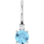 14K White Natural Aquamarine & .015 CT Natural Diamond Charm/Pendant