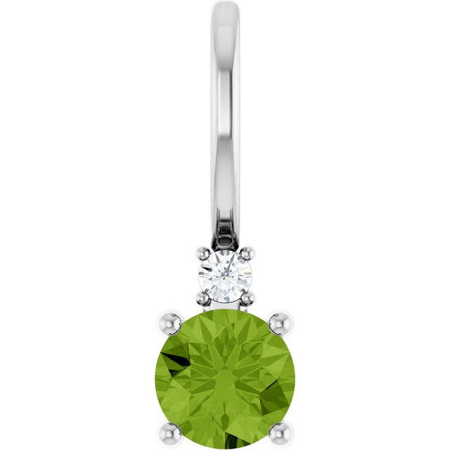 14K White Natural Peridot & .015 CT Natural Diamond Charm/Pendant