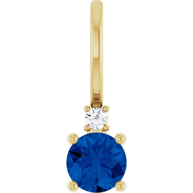 14K Yellow Lab-Grown Blue Sapphire & .015 CT Natural Diamond Charm/Pendant