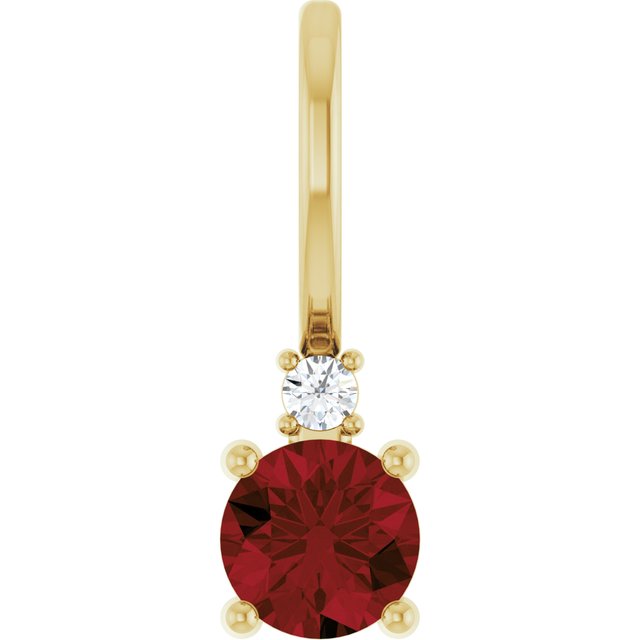 14K Yellow Natural Mozambique Garnet & .015 CT Natural Diamond Charm/Pendant
