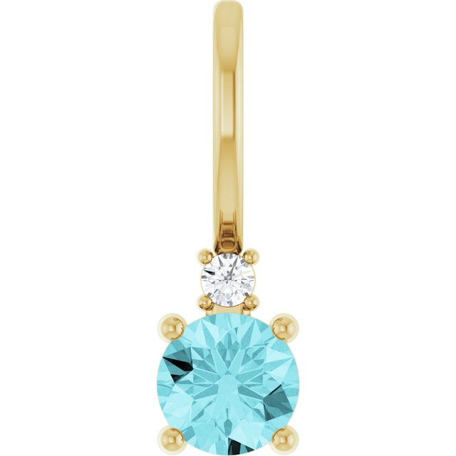 14K Yellow Natural Blue Zircon & .015 CT Natural Diamond Charm/Pendant