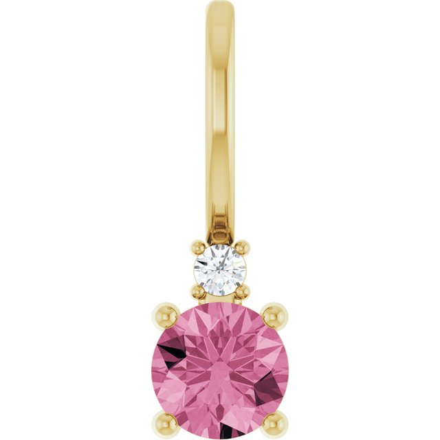14K Yellow Natural Pink Tourmaline & .015 CT Natural Diamond Charm/Pendant