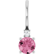 14K White Natural Pink Tourmaline & .015 CT Natural Diamond Charm/Pendant