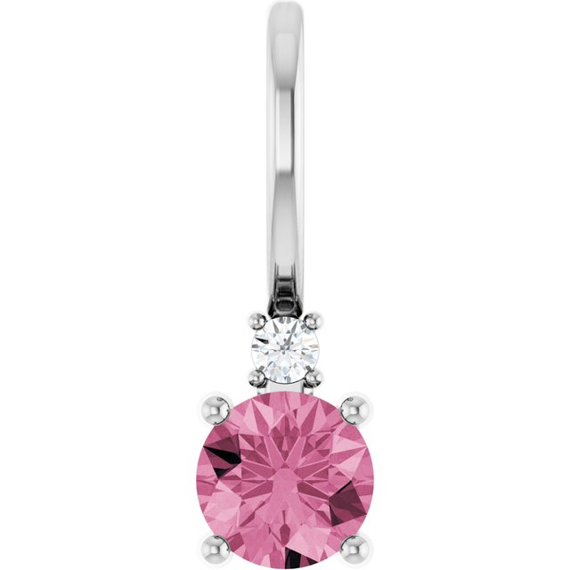 14K White Natural Pink Tourmaline & .015 CT Natural Diamond Charm/Pendant