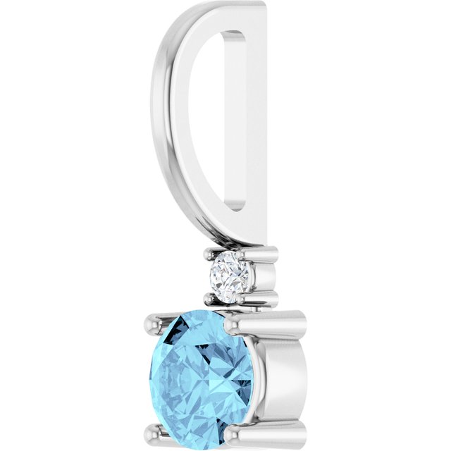 14K White Natural Aquamarine & .015 CT Natural Diamond Charm/Pendant