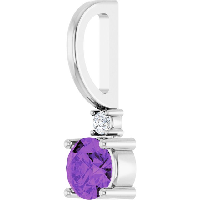 14K White Natural Amethyst & .015 CT Natural Diamond Charm/Pendant