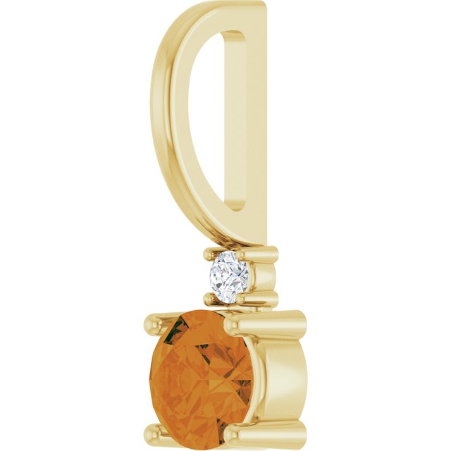 14K Yellow Natural Citrine & .015 CT Natural Diamond Charm/Pendant