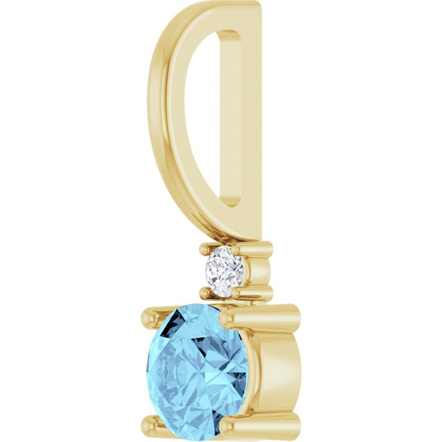 14K Yellow Natural Aquamarine & .015 CT Natural Diamond Charm/Pendant