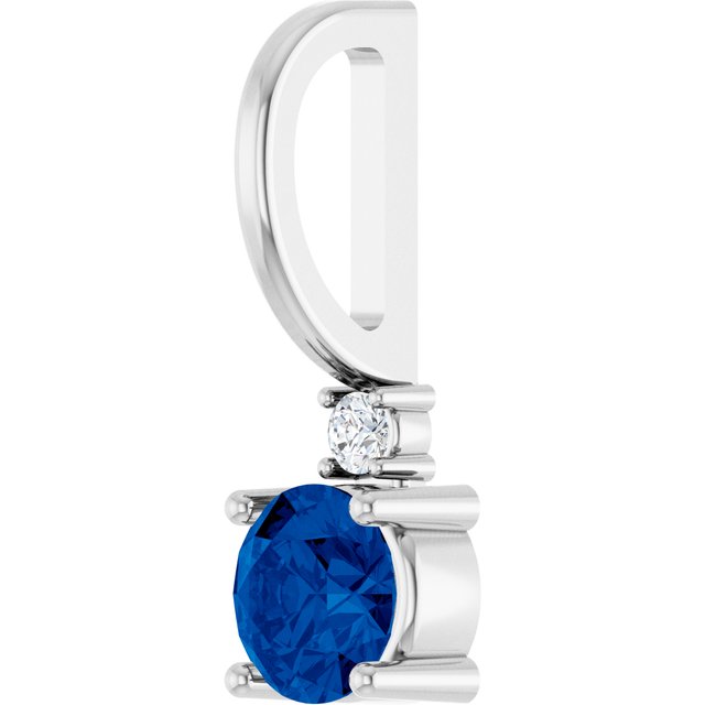 14K White Lab-Grown Blue Sapphire & .015 CT Natural Diamond Charm/Pendant