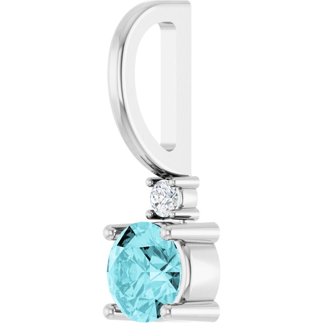 14K White Natural Blue Zircon & .015 CT Natural Diamond Charm/Pendant