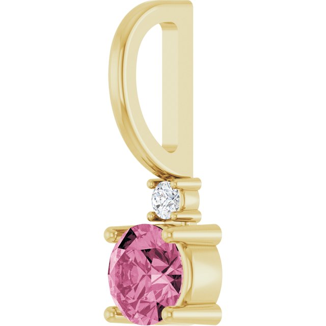 14K Yellow Natural Pink Tourmaline & .015 CT Natural Diamond Charm/Pendant