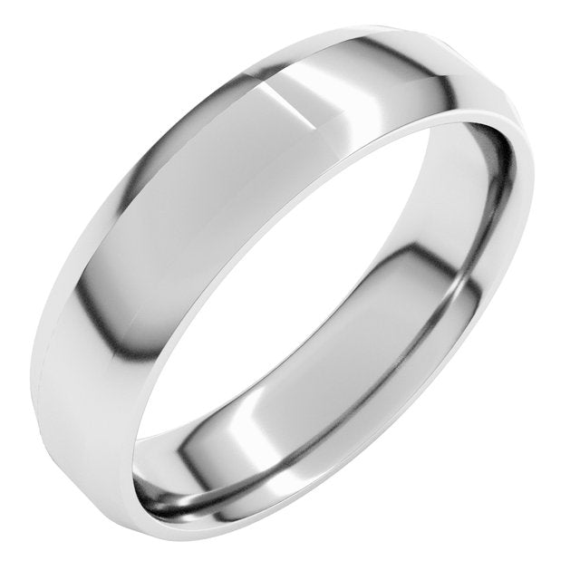 14k White 5 Mm Lightweight Beveled-edge Comfort-fit Flat Band Size 13.5