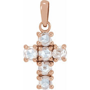 14K Rose 1/4 CTW Rose-Cut Natural Diamond Cross Pendant