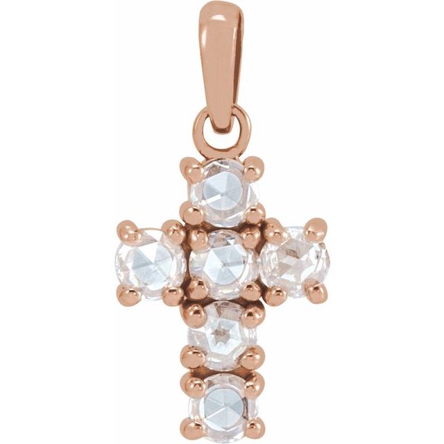 14K Rose 1/4 CTW Rose-Cut Natural Diamond Cross Pendant