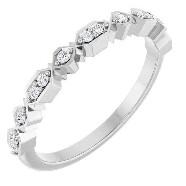 14K White 1/8 CTW Natural Diamond Geometric Anniversary Band