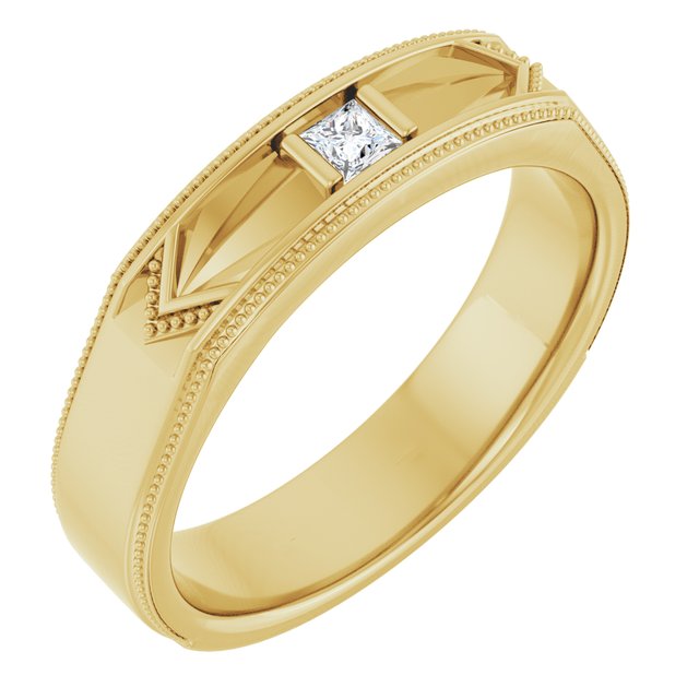 14k Yellow 1/10 Ct Natural Diamond Geometric Milgrain Band