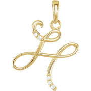 14k Yellow .025 Ctw Natural Diamond Initial H Pendant