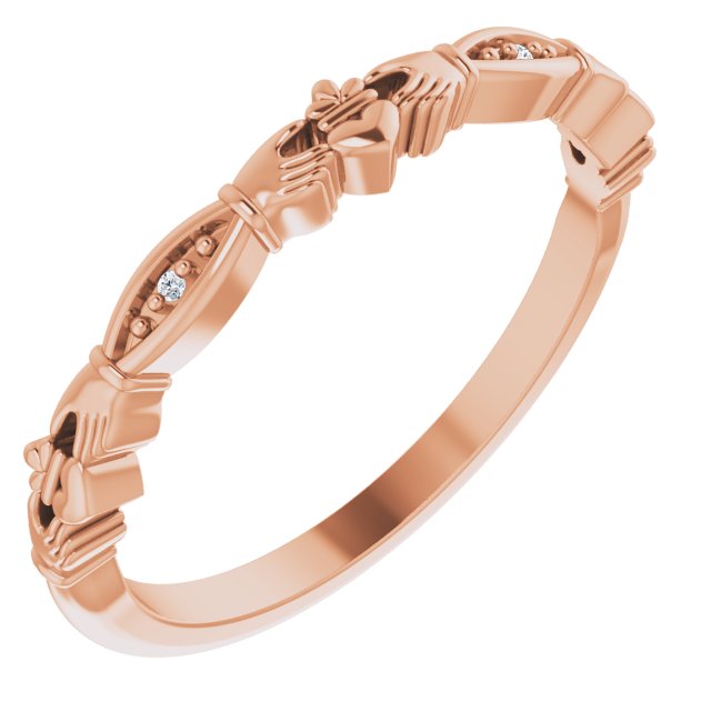 14K Rose .005 CTW Natural Diamond Claddagh Ring
