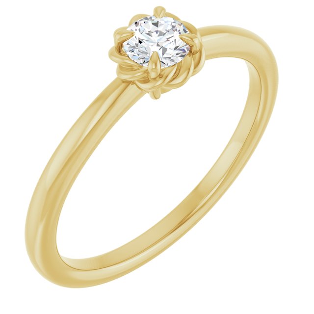 14K Yellow 1/5 CT Natural Diamond Solitaire Rope Ring