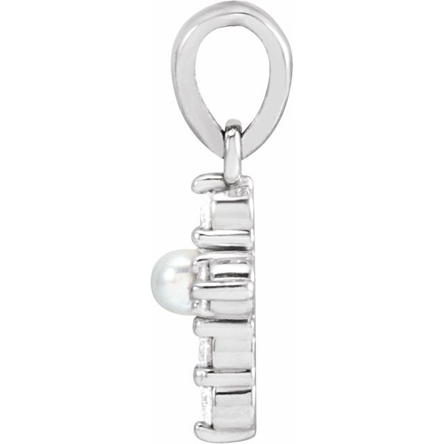 14K White Cultured White Seed Pearl & .07 CTW Natural Diamond Cross Pendant