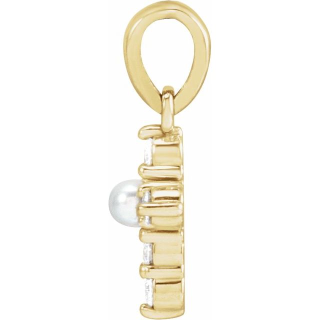 14K Yellow Cultured White Seed Pearl & .07 CTW Natural Diamond Cross Pendant