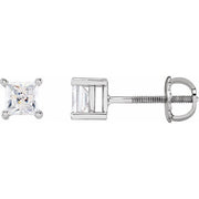 14K White 4x4 mm Square Imitation White Cubic Zirconia Earrings