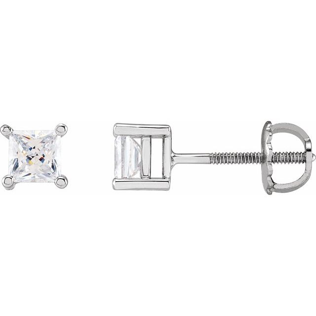 14K White 4x4 mm Square Imitation White Cubic Zirconia Earrings