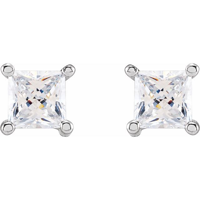 14K White 4x4 mm Square Imitation White Cubic Zirconia Earrings