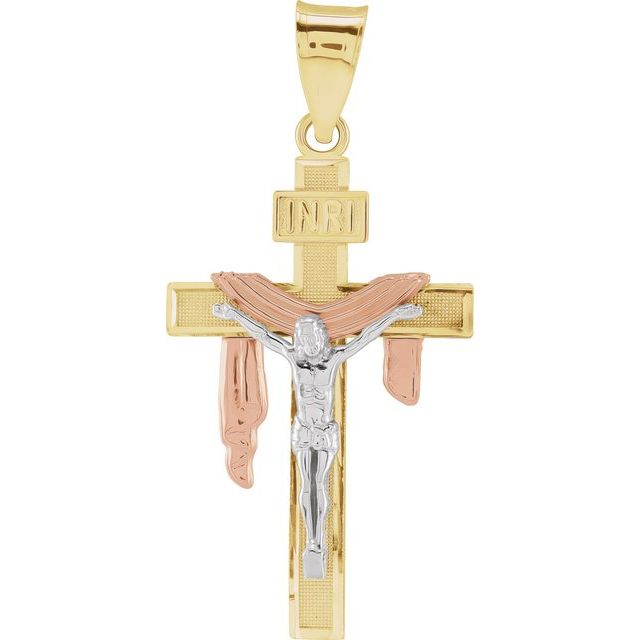 14K Yellow/White/Rose  29x18.5 mm Crucifix Pendant