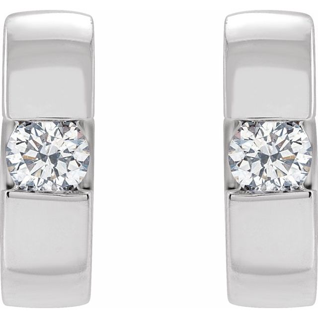 14k White 1/4 Ctw Natural Diamond 12 Mm Hinged Huggie Hoop Earrings