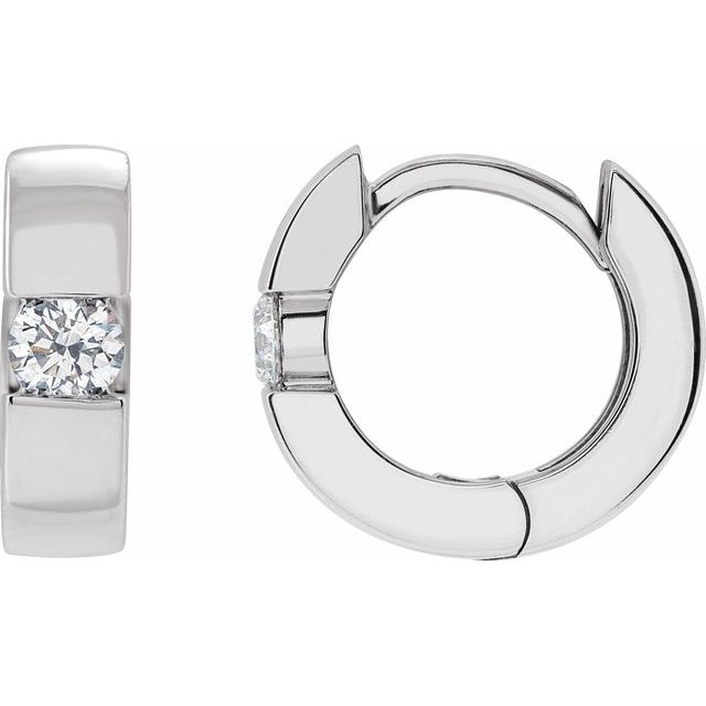 14k White 1/4 Ctw Natural Diamond 12 Mm Hinged Huggie Hoop Earrings
