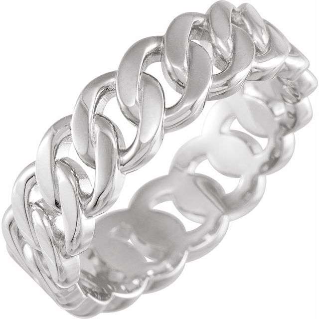 14K White 6.5 mm Chain Link Band Size 4