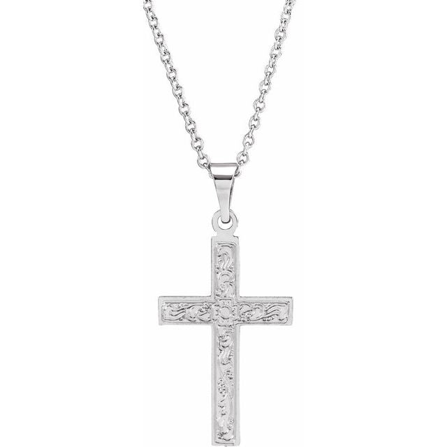14k White 18x12 Mm Cross 18' Necklace