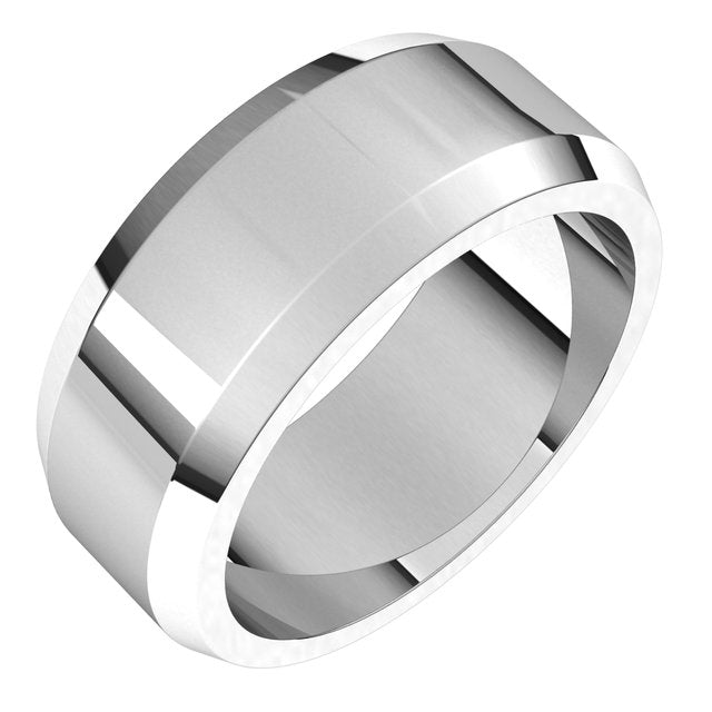 14K White 8 mm Beveled Edge Band Size 8