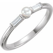 14K White Cultured White Seed Pearl & 1/8 CTW Natural Diamond Ring