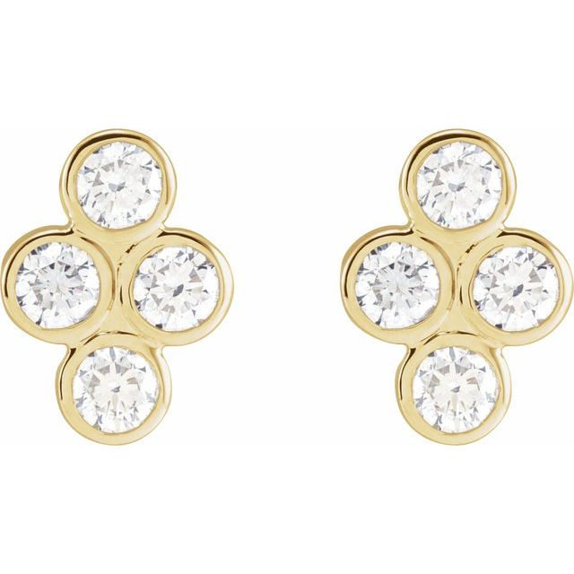 14K Yellow 3/4 CTW Diamond Bezel-Set Cluster Earrings