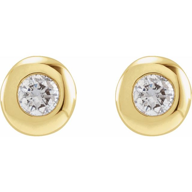 14K Yellow 1 CTW Natural Diamond Domed Bezel-Set Solitaire Earrings